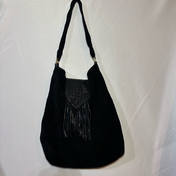 Margot Black Fringe Suede Shoulder Hobo Bag - Picture 2 of 11